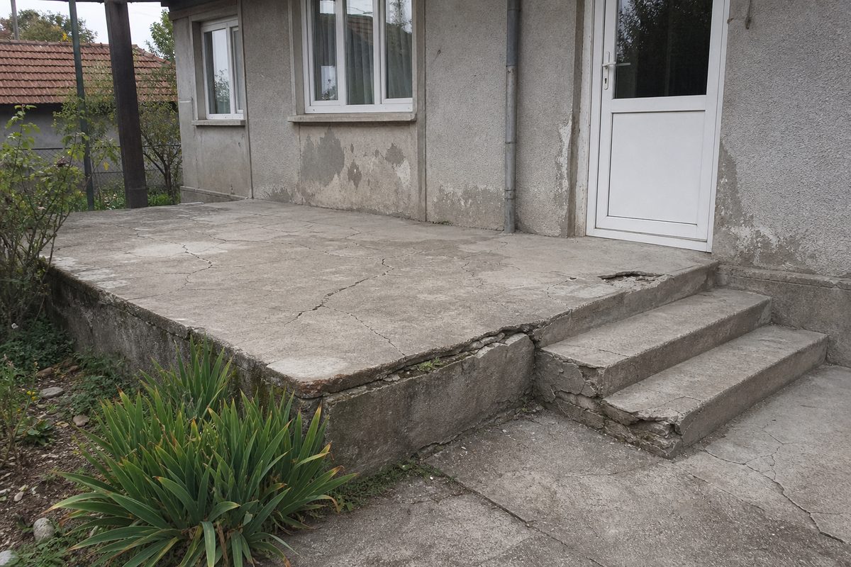 Sample demo before image of cracked concrete terrace steps