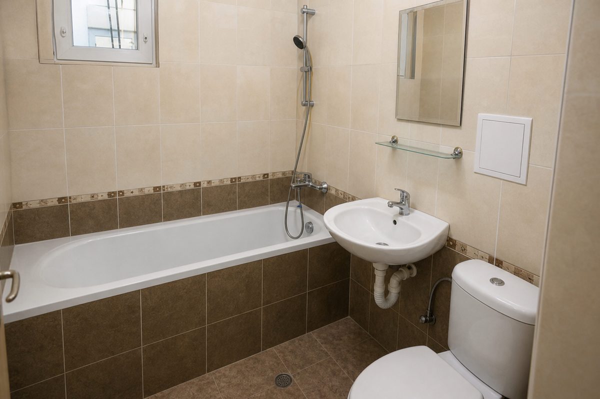 Sample demo image of a completed modest rebuilt bathroom in a Bulgarian flat